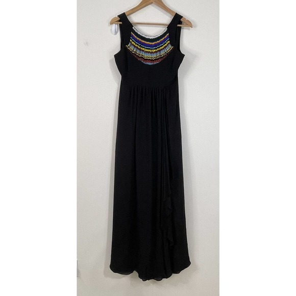 Tibi Silk Beaded Neckline Maxi Dress Size 4 Black Chiffon Ruffle - Picture 3 of 14